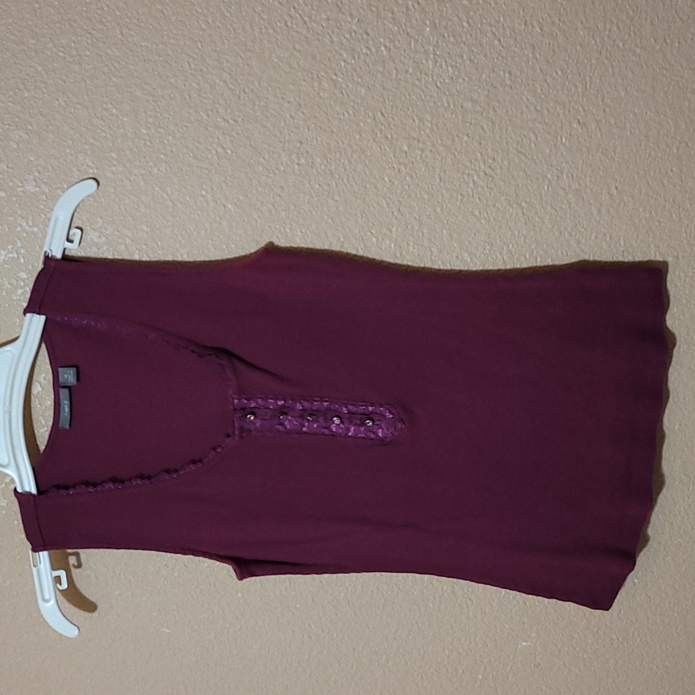 Burgundy tank with lace accents